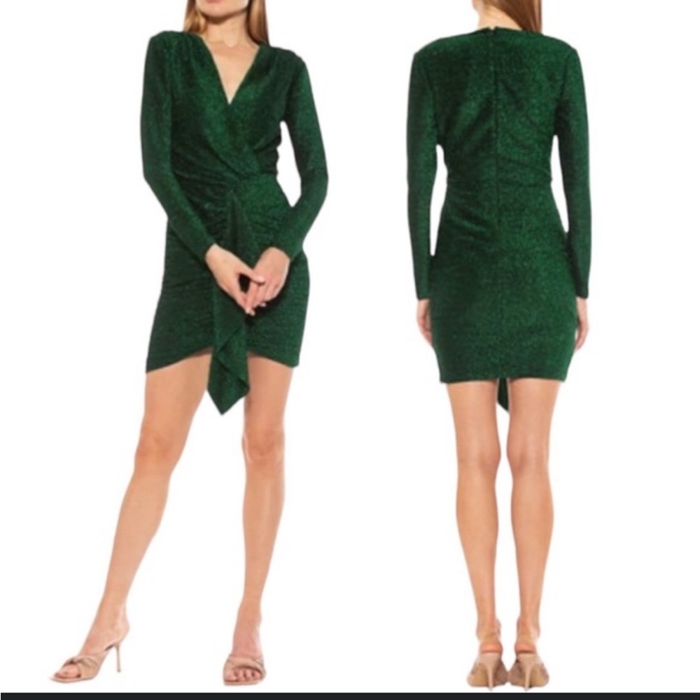 ALEXIA ADMOR Glitter Ruched Mini Dress Green - Medium
4